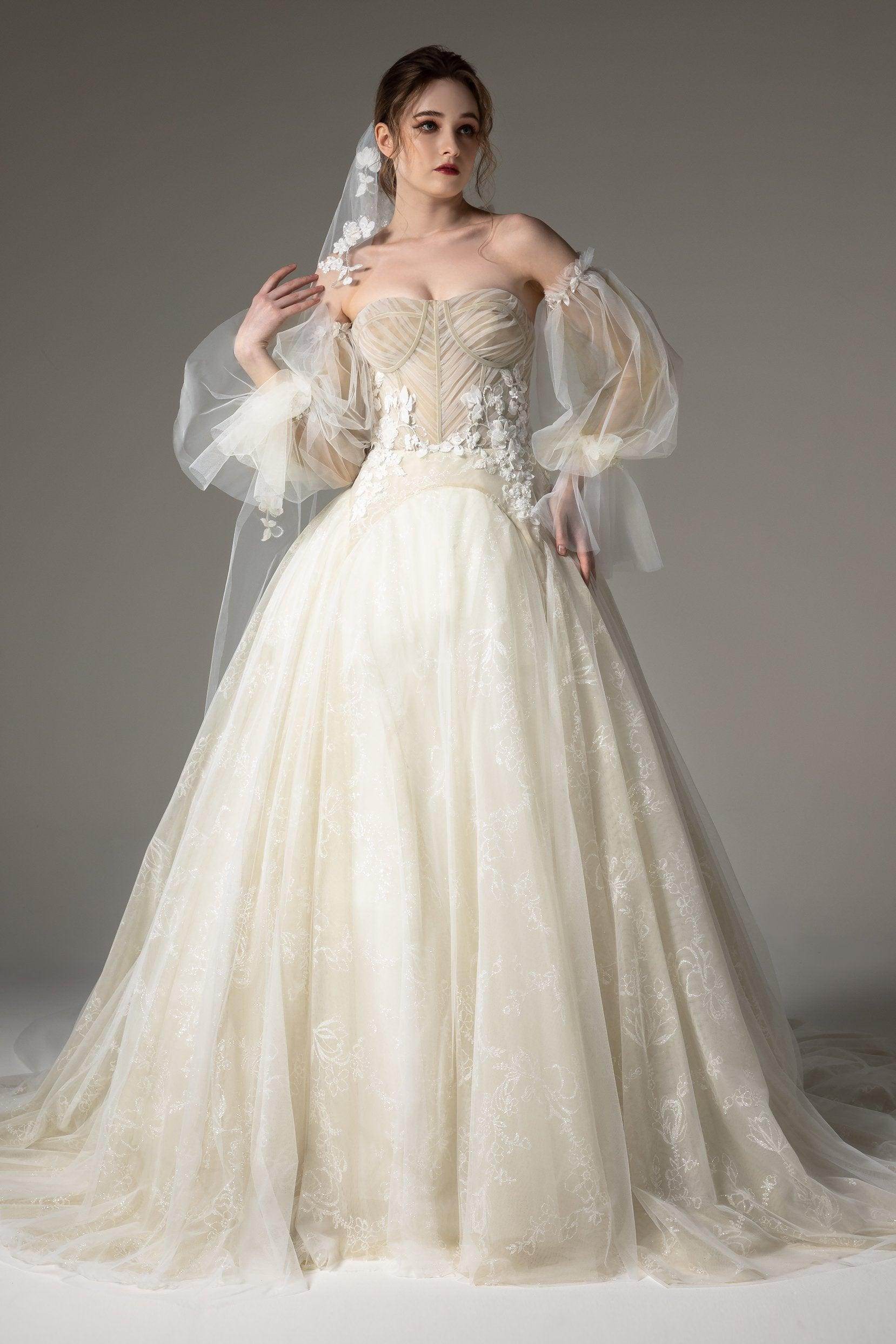 A-Line Chapel Train Tulle Wedding Dress CW2507 - COCOMELODY